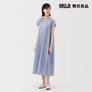 【MUJI 無印良品】女涼感短袖洋裝 XL 淡藍直紋