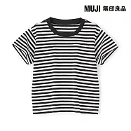 【MUJI 無印良品】幼兒容易穿脫天竺圓領短袖T恤 90 黑橫紋