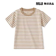 【MUJI 無印良品】幼兒容易穿脫天竺圓領短袖T恤 90 淡棕橫紋