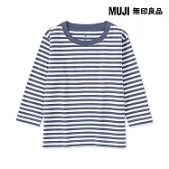 【MUJI 無印良品】幼兒容易穿脫棉天竺圓領長袖T恤 80 藍橫紋