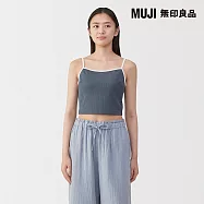 【MUJI 無印良品】女棉混彈性螺紋半截罩杯式細肩帶 S 煙燻藍