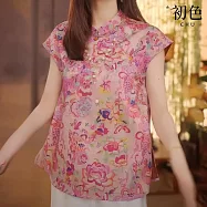 【初色】新中式復古緹花立領斜襟改良式旗袍上衣女上衣-花色-13192(M-3XL可選) M 花色