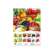 珠友 2026年4K吊掛式月曆(直式)/大掛曆/365天計劃表/農曆/年曆/壁掛行事曆 02水果