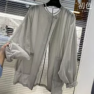 【初色】純色輕薄款圓領長袖防曬空調衫襯衫外套上衣女上衣-灰色-13706(M-2XL可選) 2XL 灰色
