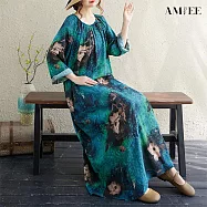 【AMIEE】度假風慵懶長連衣裙洋裝(KDDY-8803) FREE 綠色