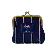 【日本丸真】MOON 英倫風復古雙扣零錢包 藍底粉條紋