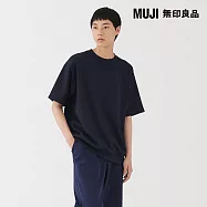 【MUJI 無印良品】男速乾鬆餅紋圓領短袖T恤 S 暗藍