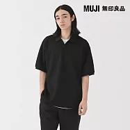 【MUJI 無印良品】男速乾鬆餅紋短袖POLO衫 S 黑色
