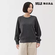 【MUJI 無印良品】女鬆餅紋圓領長袖T恤 S 墨灰