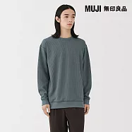 【MUJI 無印良品】男速乾鬆餅紋圓領長袖T恤 S 煙燻藍