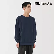 【MUJI 無印良品】男速乾鬆餅紋圓領長袖T恤 L 暗藍