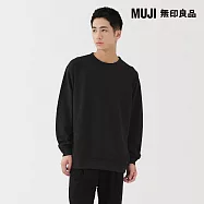 【MUJI 無印良品】男速乾鬆餅紋圓領長袖T恤 M 黑色