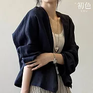 【初色】復古文藝風輕薄寬鬆長袖防曬衫外套女外套-共2色-14517(M-2XL可選) XL 藏青色