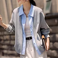 【MsMore】 棉假兩件拼接薄外套慵懶氣質上衣# 125543 M 灰色