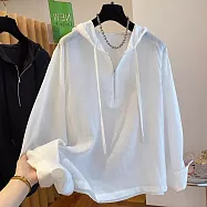 【ACheter】 韓版半拉鍊連帽休閒長袖上衣# 125812 M 白色