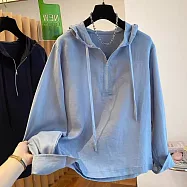 【ACheter】 韓版半拉鍊連帽休閒長袖上衣# 125812 M 藍色
