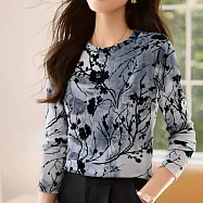 【MsMore】 長袖寬鬆韓國印花圓領植絨上衣# 125827 M 花紋色