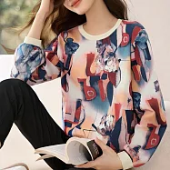 【MsMore】 皺皺布長袖印花拼接上衣# 125857 M 花紋色