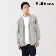 【MUJI 無印良品】男輕量裏毛V領開襟衫 S 灰色