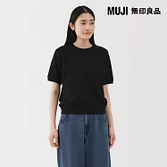 【MUJI 無印良品】女輕量裏毛圓領短袖T恤 S 黑色