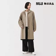 【MUJI 無印良品】女撥水加工連帽長大衣 M 灰棕