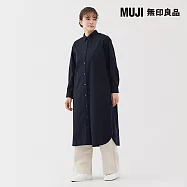 【MUJI 無印良品】女水洗平織布長袖襯衫式洋裝 S 暗藍
