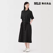 【MUJI 無印良品】女涼感短袖襯衫洋裝 M 黑色