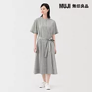【MUJI 無印良品】女涼感短袖襯衫洋裝 L 灰直紋