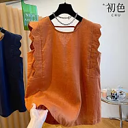 【初色】純色圓領小飛袖後V領寬鬆襯衫上衣女上衣-共3色-13734(M-2XL可選) M 橘色