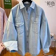 【初色】簡約休閒純色單排釦牛仔口袋排扣翻領外套女外套-共2色-14783(M-XL可選) M 藍色