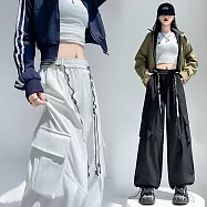 【MsMore】 兩穿工裝褲美式戶外登山顯瘦彎刀休閒配腰繩長褲# 125605 XL 白色