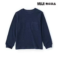 【MUJI 無印良品】兒童鬆餅紋圓領長袖T恤 110 深藍