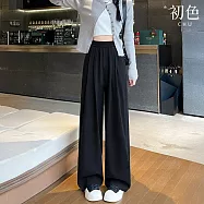 【初色】休閒寬鬆純色百搭顯瘦天絲長褲闊腿褲牛仔褲-8款任選-11184(M-3XL可選) XL C.黑色