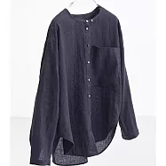 【ACheter】 簡約文藝圓領亞麻襯衫長袖上衣# 125678 2XL 藏青色