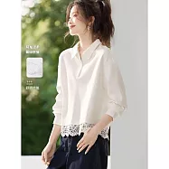 【MsMore】 城市輕生活蕾絲拼接短款長袖上衣# 125912 M 白色