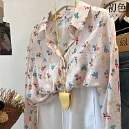 【初色】港風復古翻領碎花單排釦寬鬆長袖襯衫上衣女上衣-花色-15079(M-2XL可選) M 花色