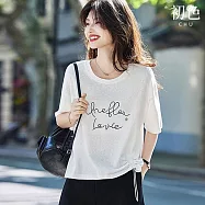 【初色】慵懶風簡約寬鬆字母印花側面拉繩圓領短袖T恤上衣女上衣-共3色-13902(M-2XL可選) M 白色
