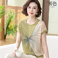 【初色】韓版撞色圓領線條寬鬆冰絲針織短袖T恤上衣女上衣-共4色-13908(F可選) F 綠色