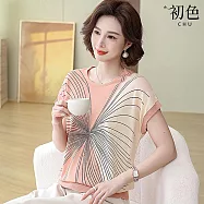 【初色】韓版撞色圓領線條寬鬆冰絲針織短袖T恤上衣女上衣-共4色-13908(F可選) F 粉色