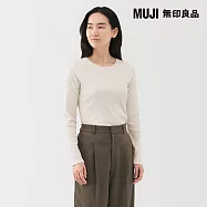 【MUJI 無印良品】女柔滑螺紋圓領長袖T恤 S 柔白