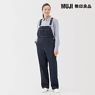 【MUJI 無印良品】女吉貝木棉混丹寧吊帶褲 S 暗藍