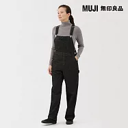 【MUJI 無印良品】女吉貝木棉混丹寧吊帶褲 S 黑色