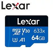 Lexar 雷克沙 64GB microSDXC 633x UHS-I A1 U3 V30 記憶卡