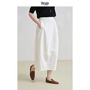 ltyp旅途原品 亞麻棉文藝花苞半裙經典百搭簡約長款白色半身裙女夏 M L L 象牙白