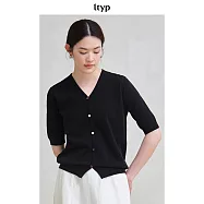 ltyp旅途原品 亞麻棉假門襟針織衫新款極簡百搭V領短袖上衣女夏季 M L M 經典黑