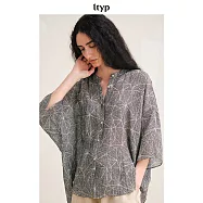 ltyp旅途原品 100支超細純苧麻藝術印花大廓形襯衫 文藝襯衣上衣 M L M 杏黑色