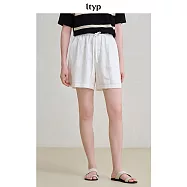 ltyp旅途原品 法國進口100%亞麻文藝短褲 白色寬鬆抽繩休閒短褲女 M L L 月牙白