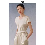 ltyp旅途原品 100%醋酸極簡小衫 優雅氣質收腰顯廋短袖上衣女夏季 M L M 米杏色