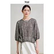 ltyp旅途原品 100支超細純苧麻藝術印花小衫女夏文藝別致衛衣上衣 M L M 杏黑色