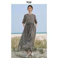 ltyp旅途原品 100支超細純苧麻印花打攬連衣裙 寬鬆A字長裙女夏季 M L M 杏黑色